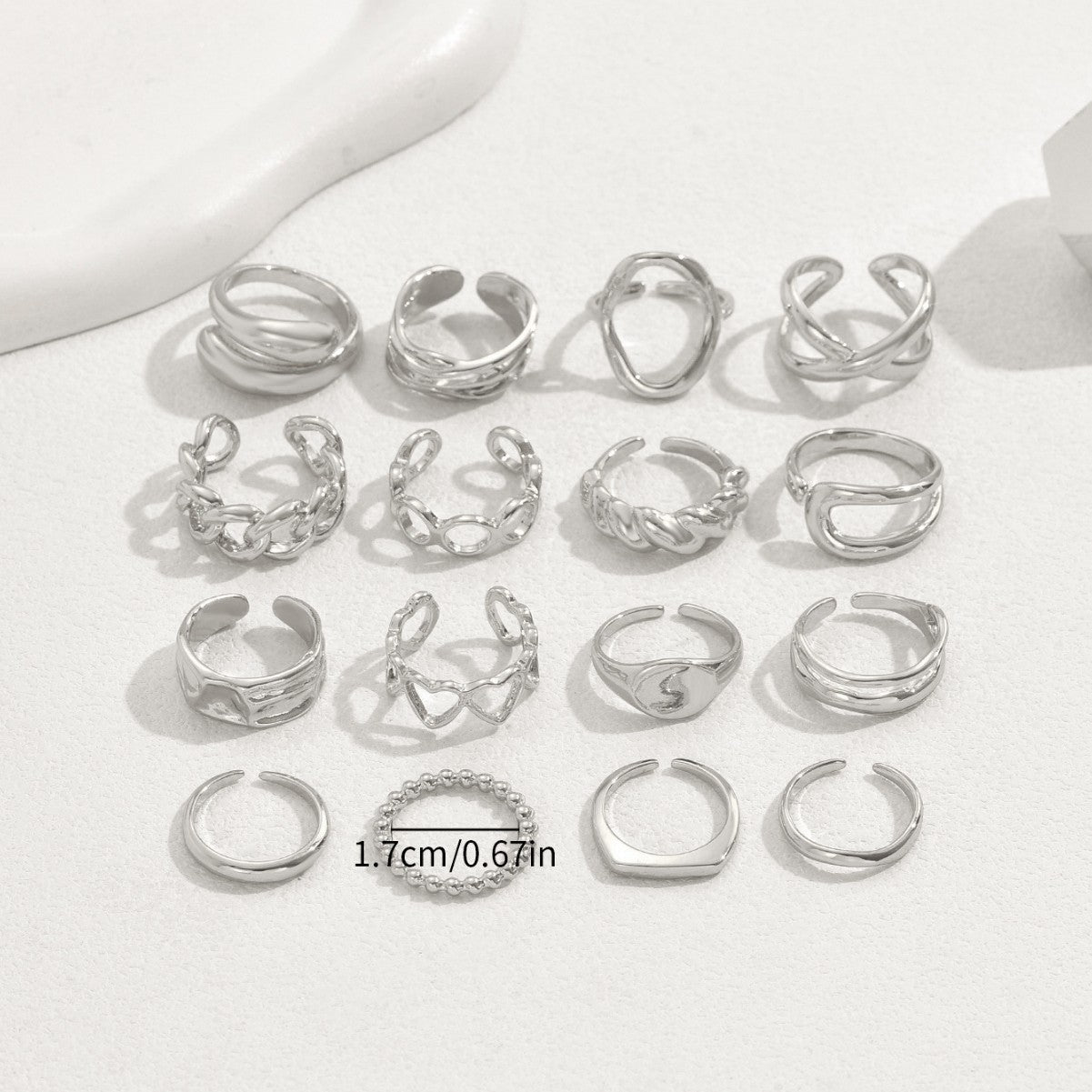Fashionable 16 Piece Ring Set with Sizes