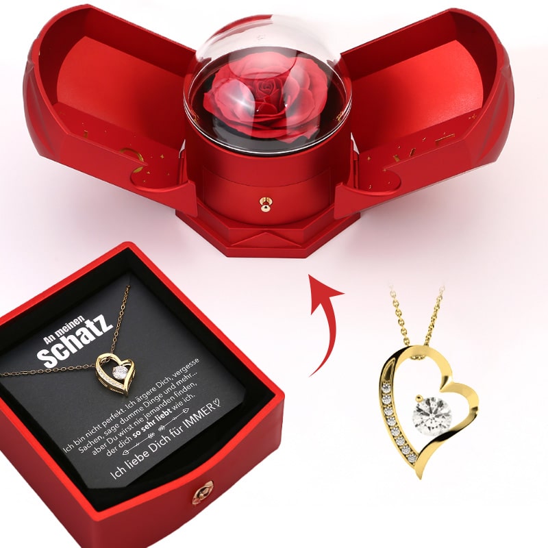 Beautiful Rose Wooden Box with 14k Gold Pendant Necklace
