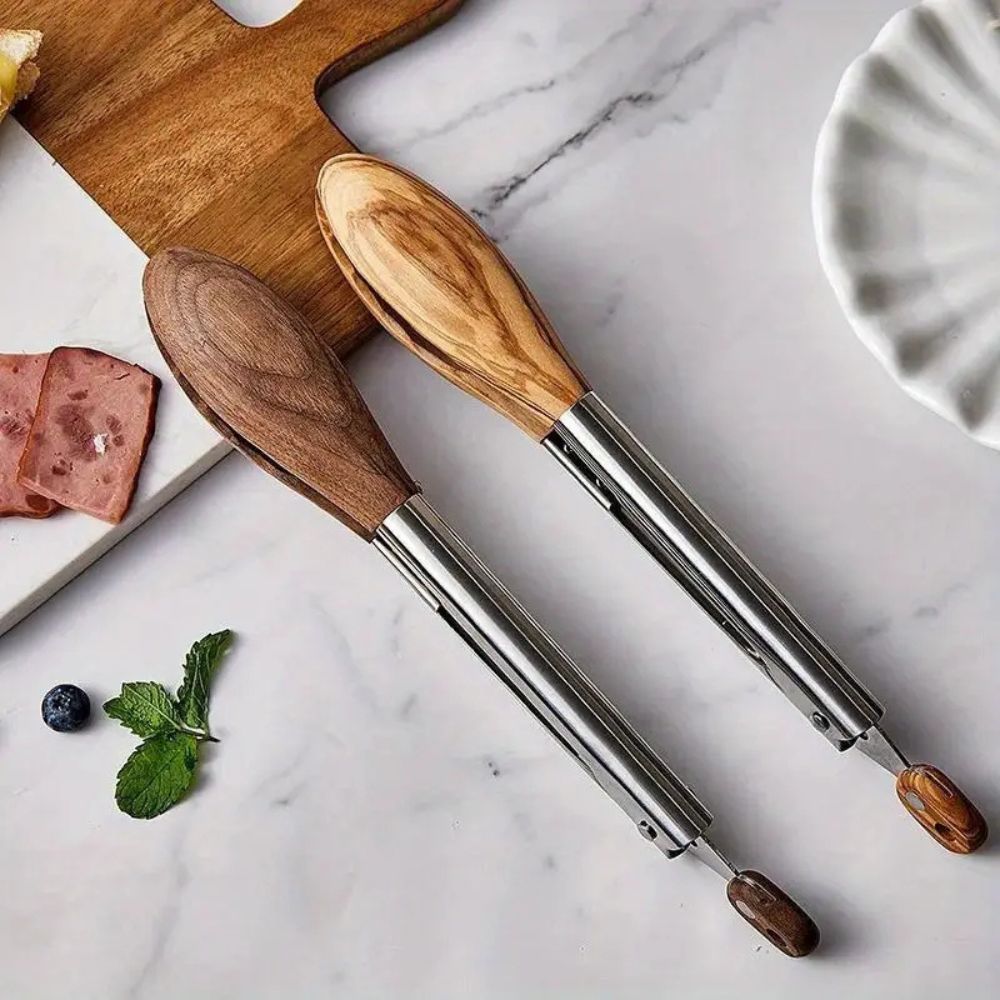 Rustic Wooden Grill Tongs | Pair of 2 - Luxicro