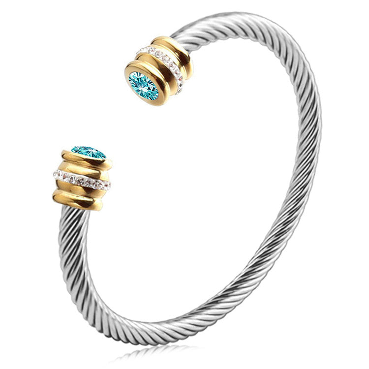 Personalized Gemstone Twist Cuff Bangle