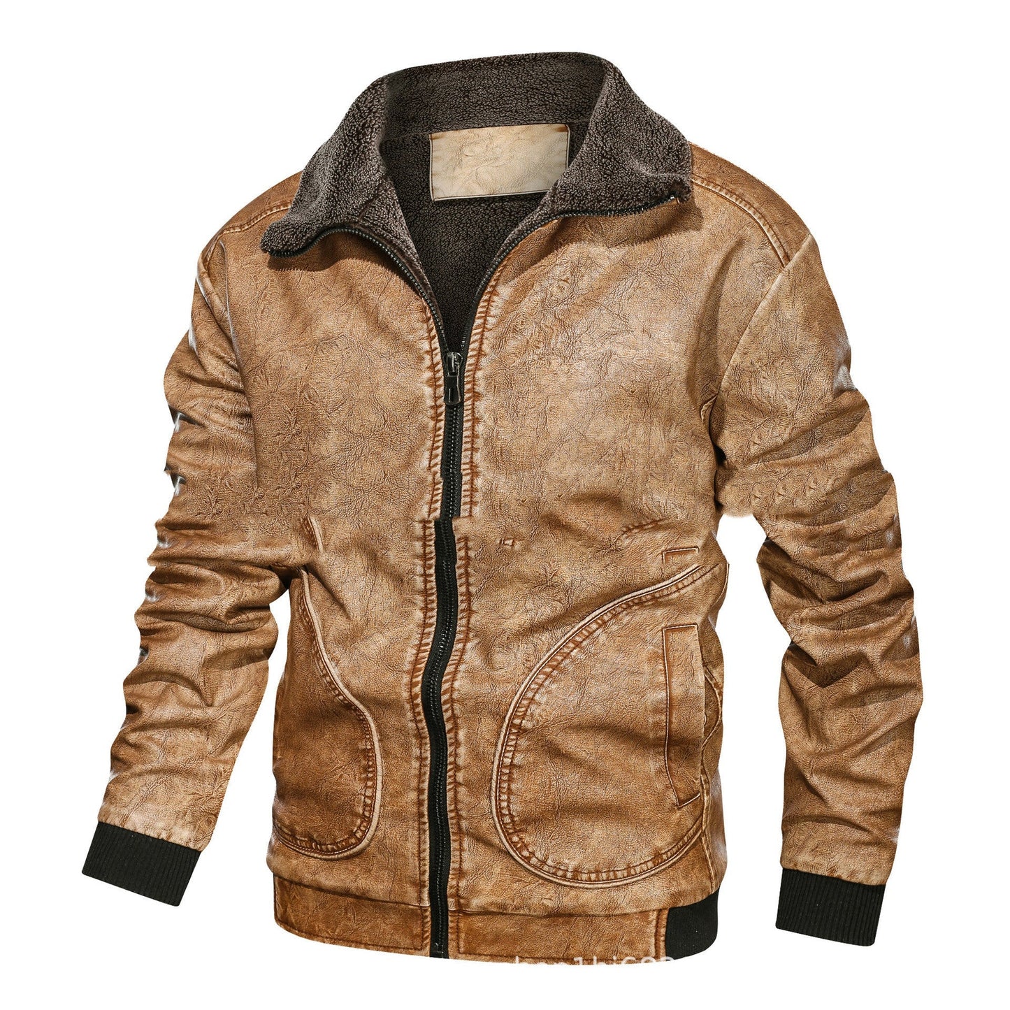Cozy Mens Leather Biker Jacket - Soft Lined Zip Up Coat