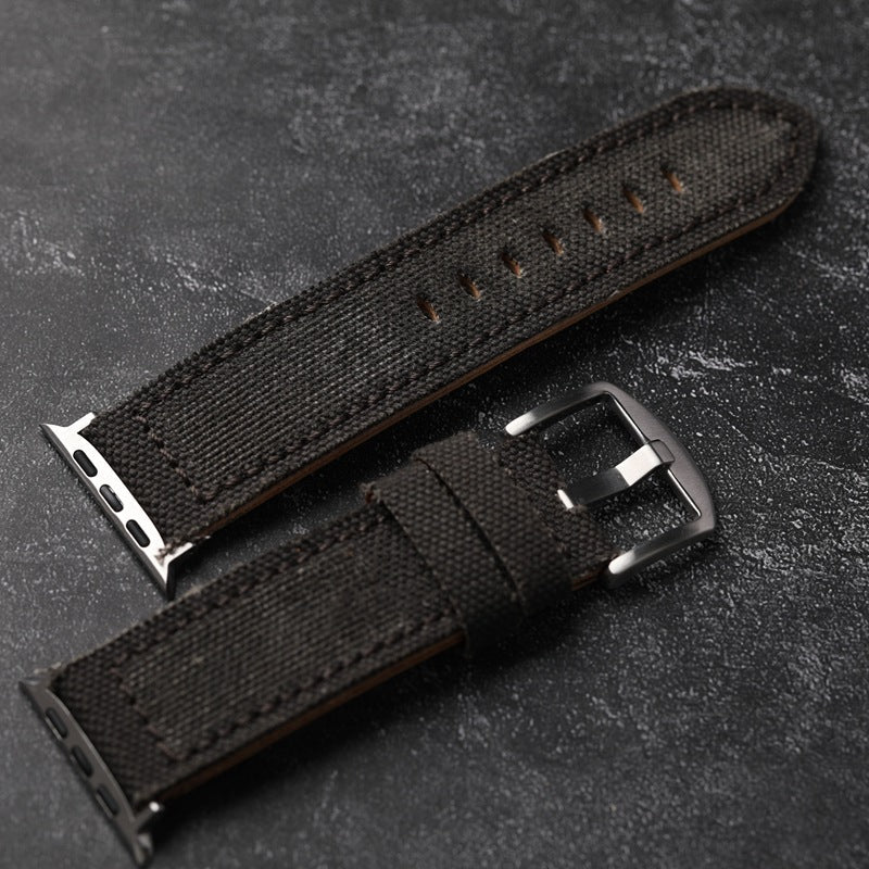 Authentic Leather Strap Canvas Watch Band