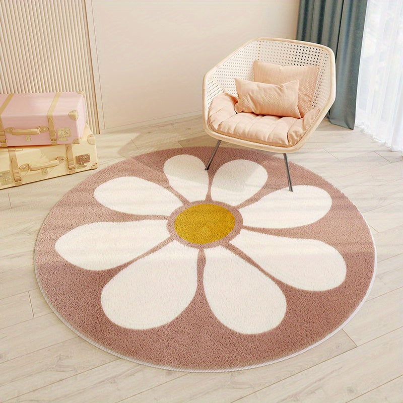 Plush Pink Floral Area Rug - Anti-Slip, Machine Washable Mat - Luxicro
