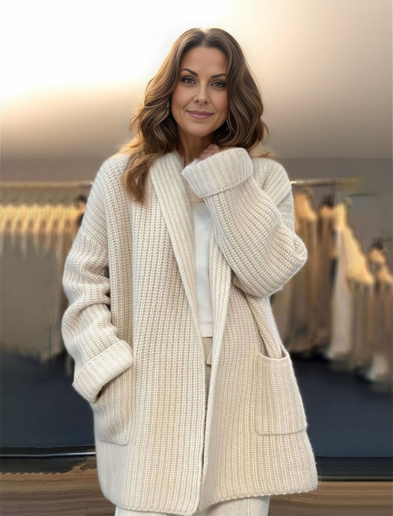 Warm Comfortable Women's Knit Cardigan – Relaxed Fit Shawl Collar - Luxicro