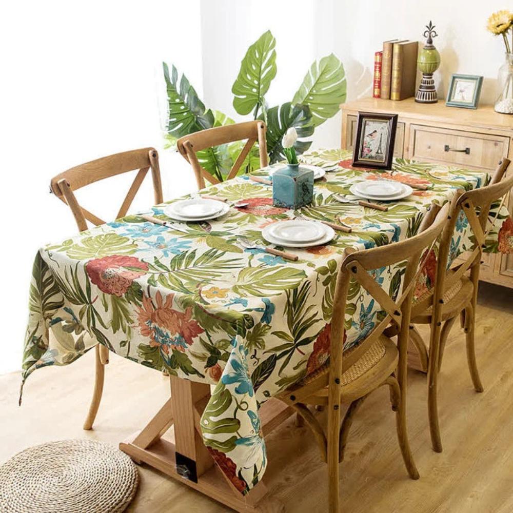 Tropical Green Leaf Print Tablecloth - Luxicro