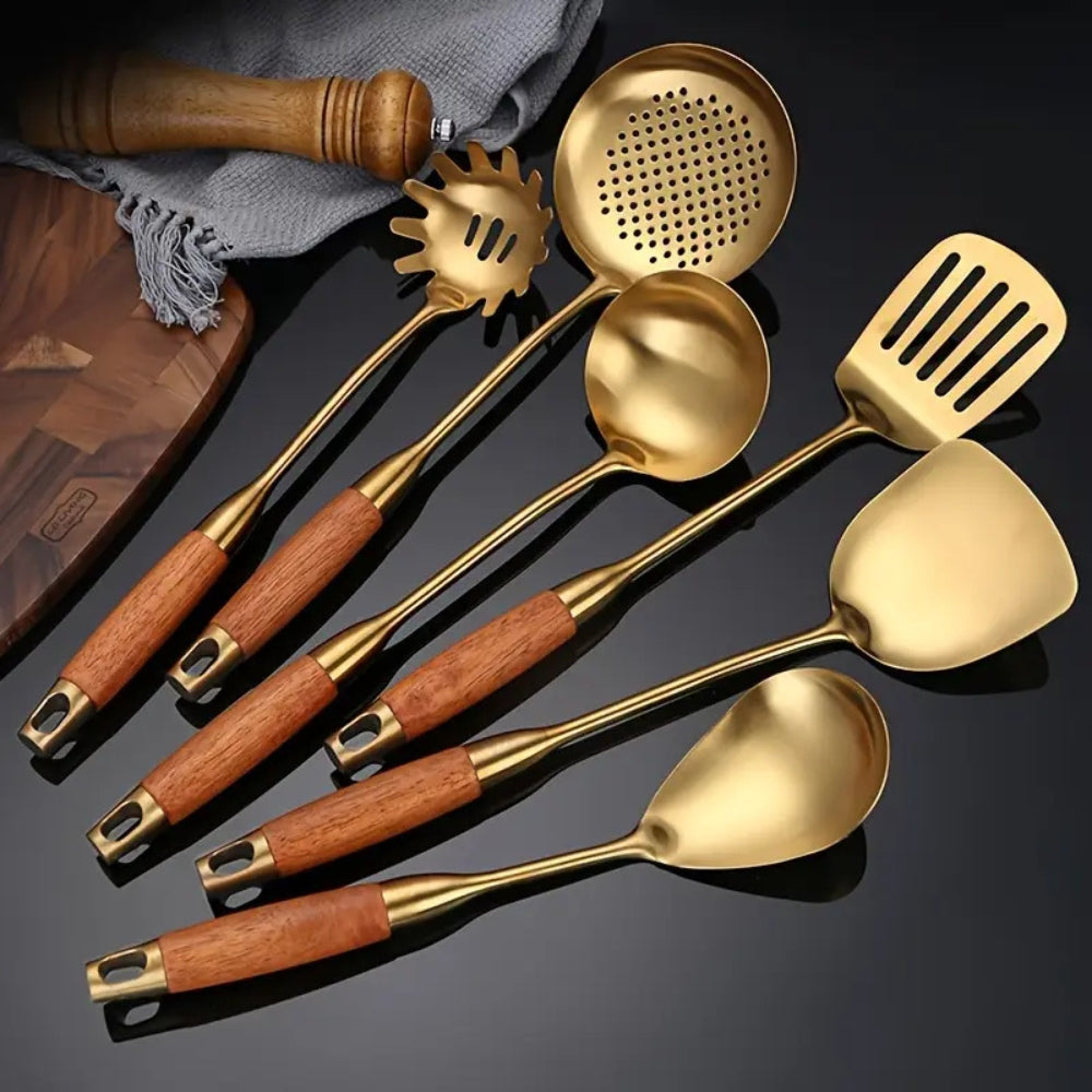 Premium Stainless Steel Cooking Utensils 6 Piece Set - Luxicro