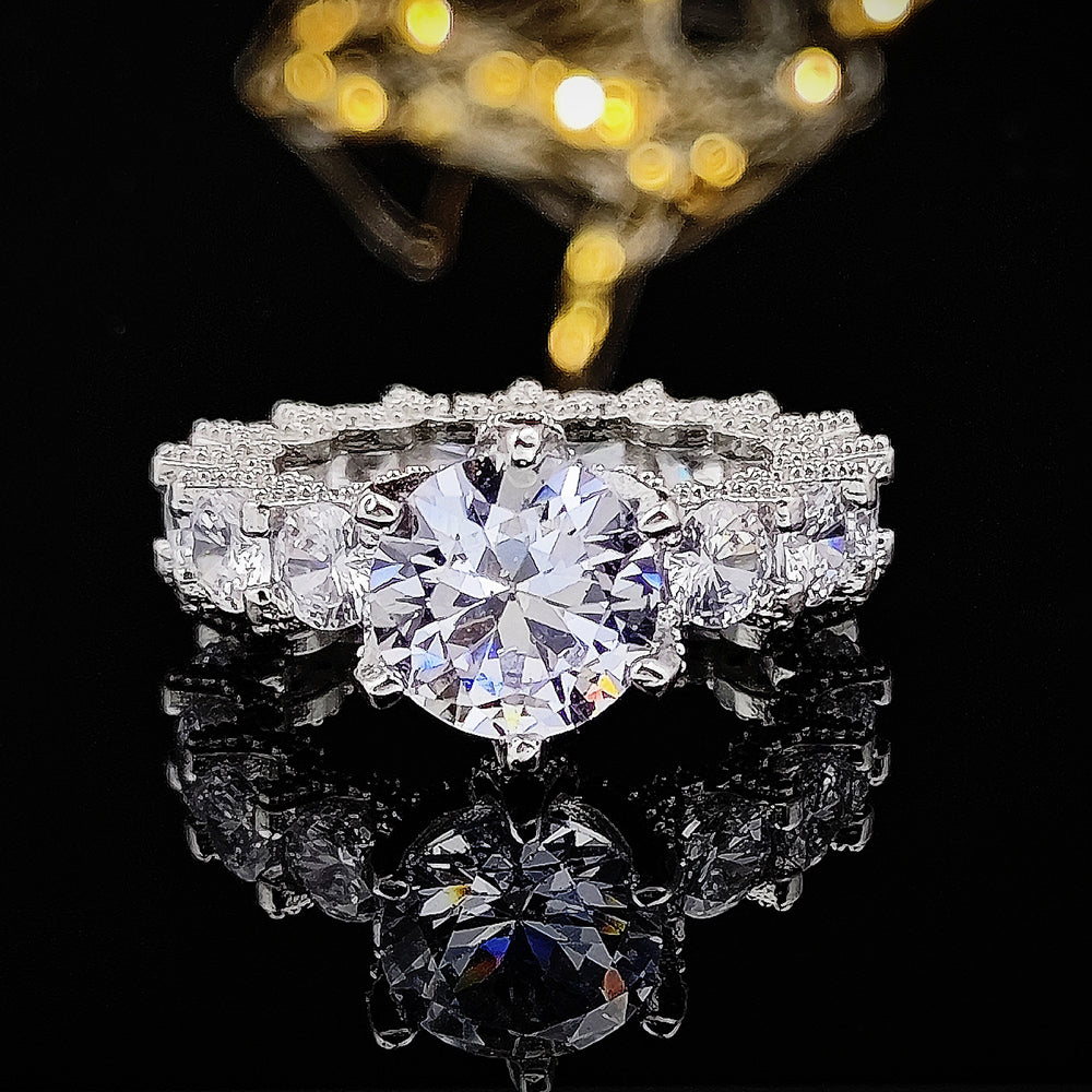 Sparkling Silver Gem Stone Engagement Ring