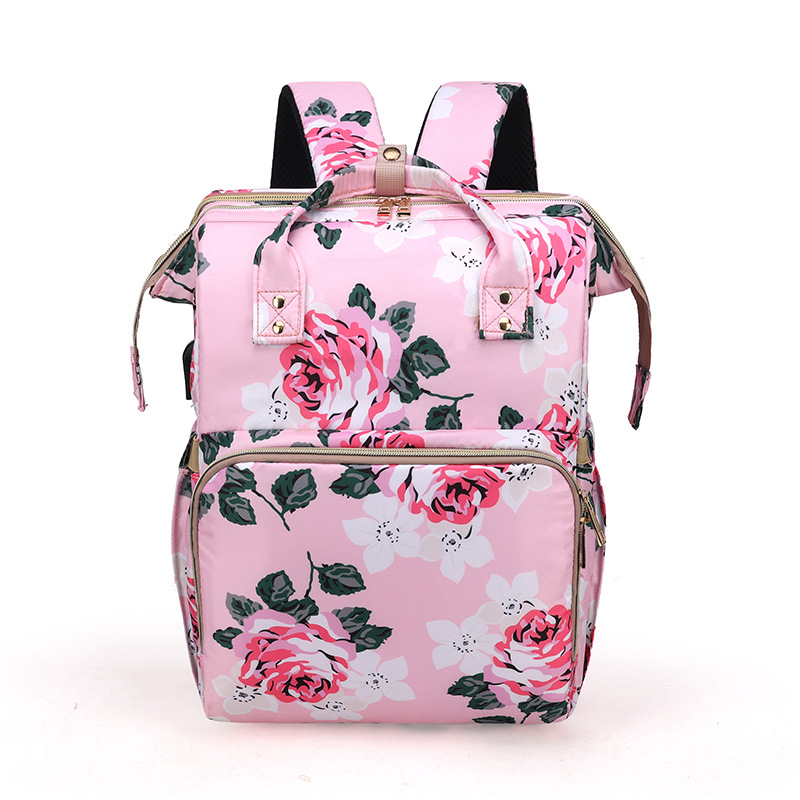Stylish Floral Diaper Bag with Mosquito Net