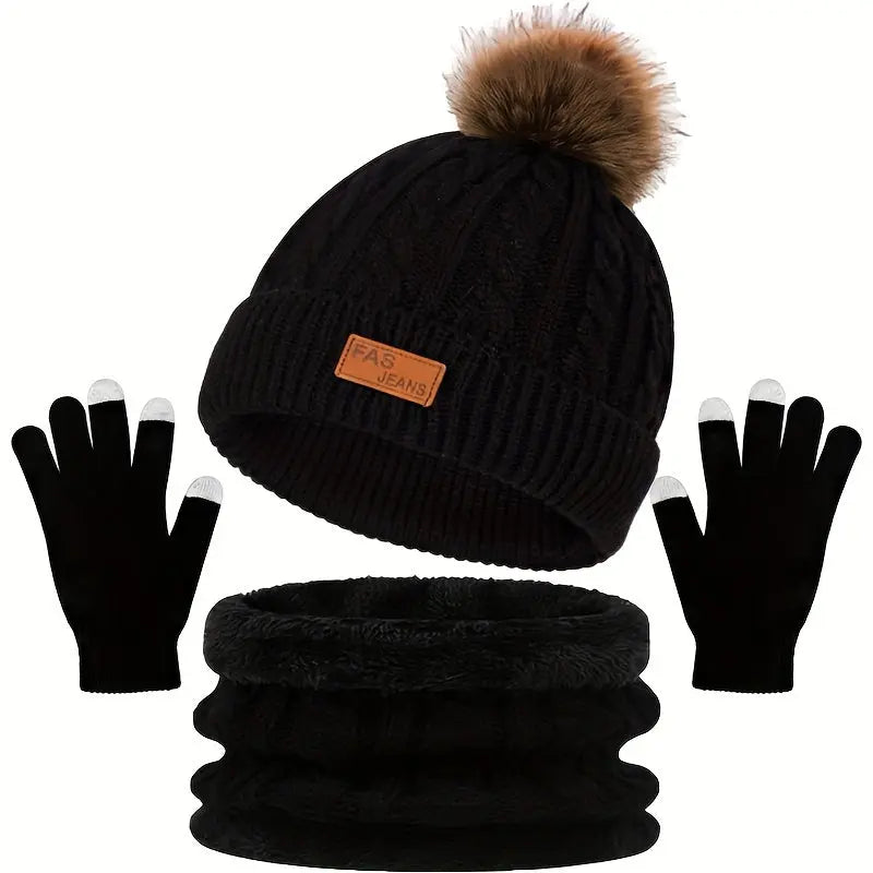 Warm Women's Winter Hat, Scarf, and Glove Set
