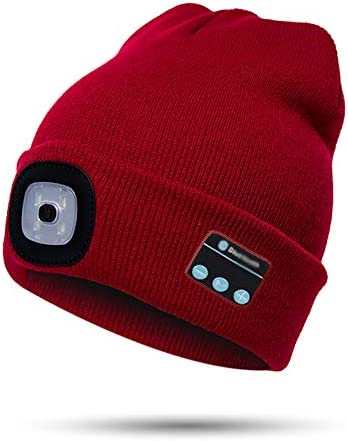 Warm Beanie Hat with LED Light and Bluetooth Headphones