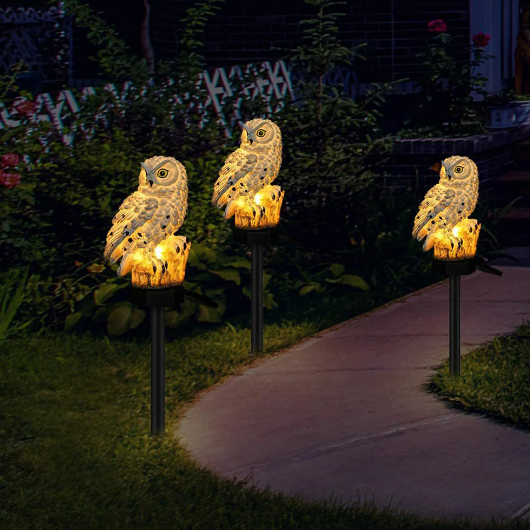 Solar Powered Owl Garden Light Outdoor Decor