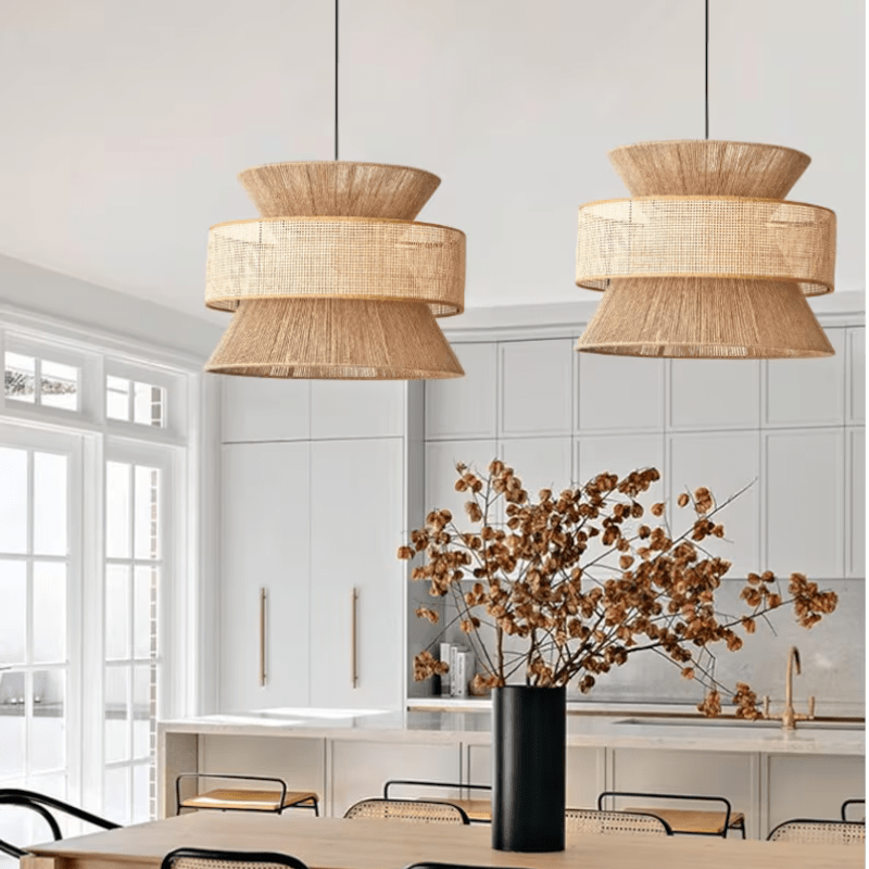 Natural Hemp Rope Hanging Lamp Boho Style Lighting Fixture
