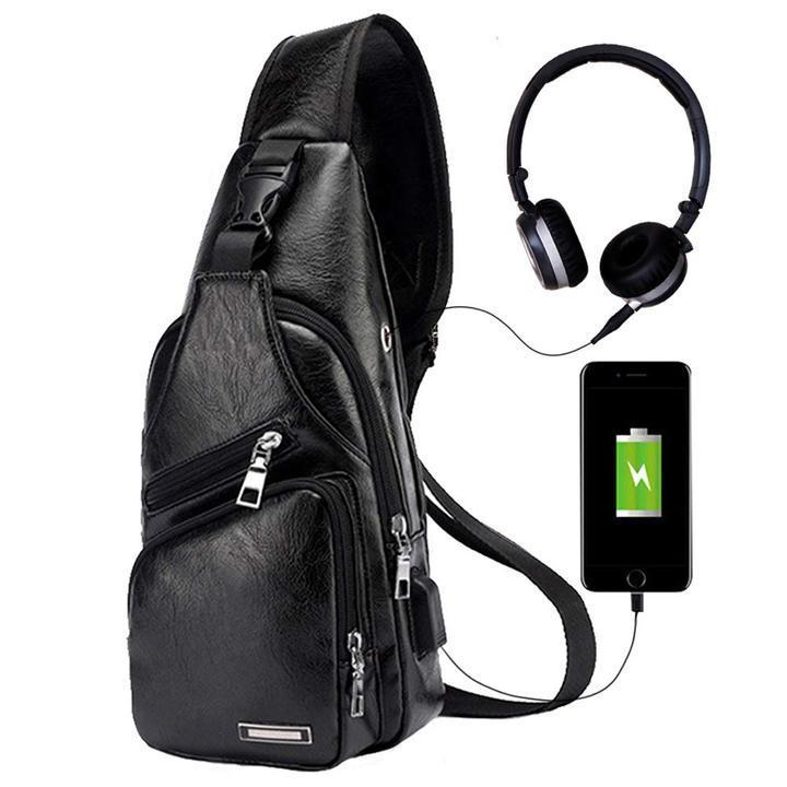 Big Mens Leather Chest Bag Waterproof Backpack