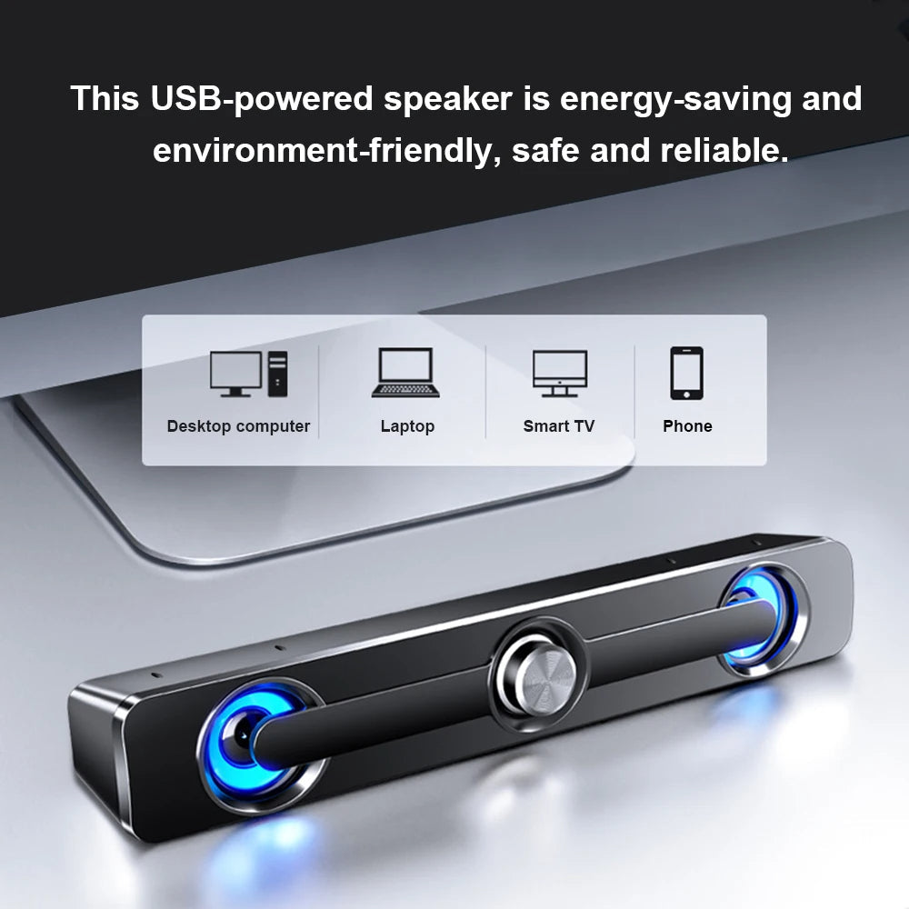 Compact LED Computer Soundbar Speaker With USB