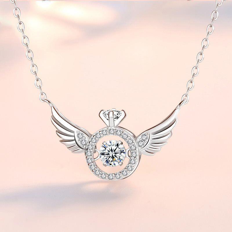 Shiny Crystal Wing Pendant Necklace