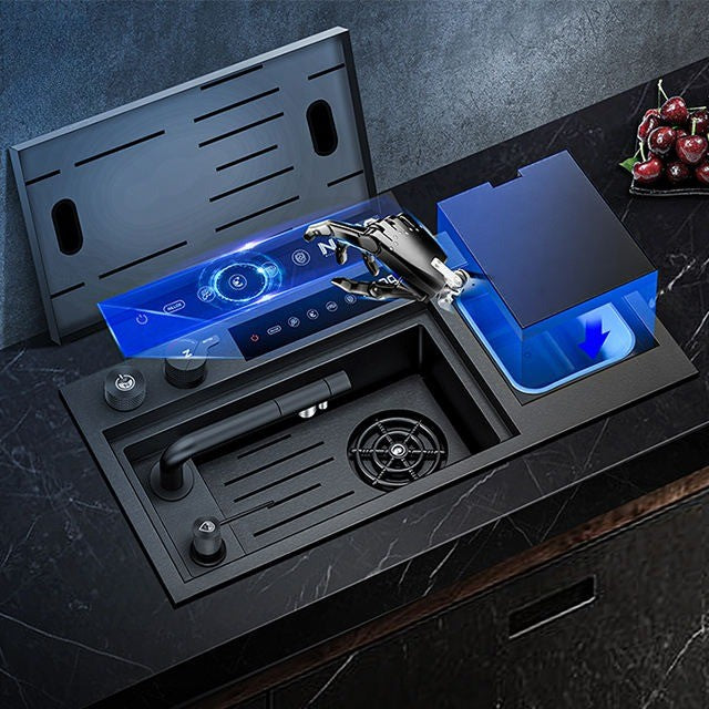Modern Brushed Steel Touchless Kitchen Faucet Sink - Luxicro