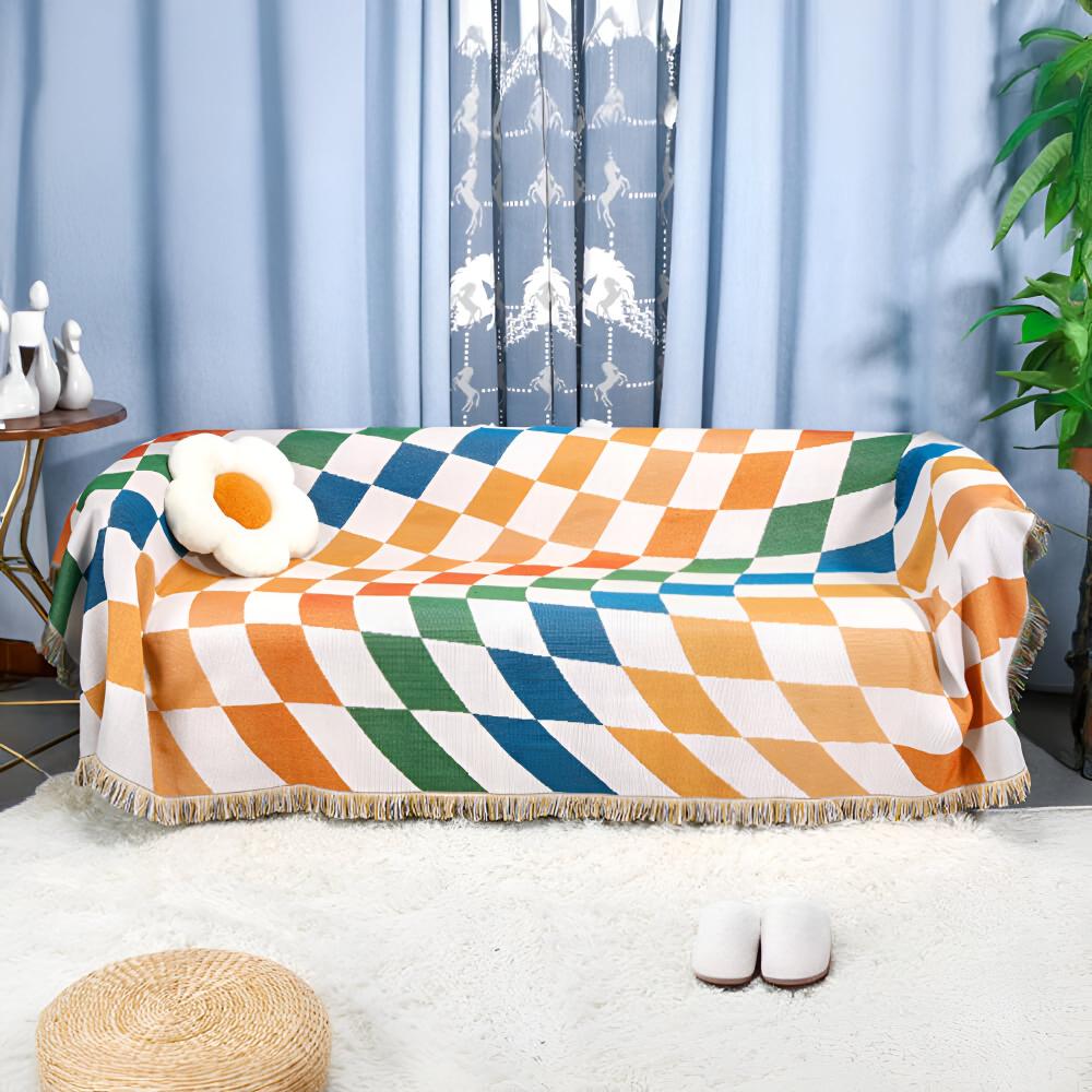 Vibrant Plaid Fringe Throw Blanket - Luxicro