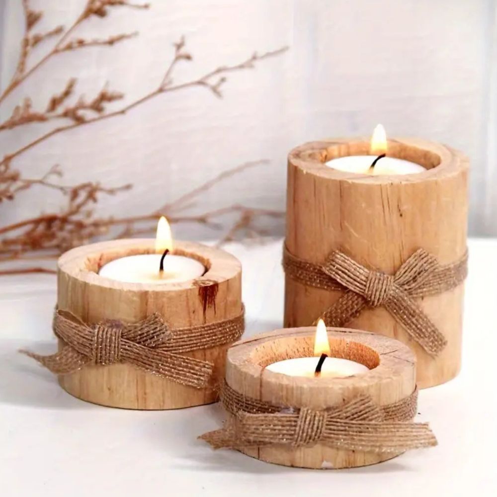 Natural Bamboo Tea Light Holders | 3 Pack - Luxicro