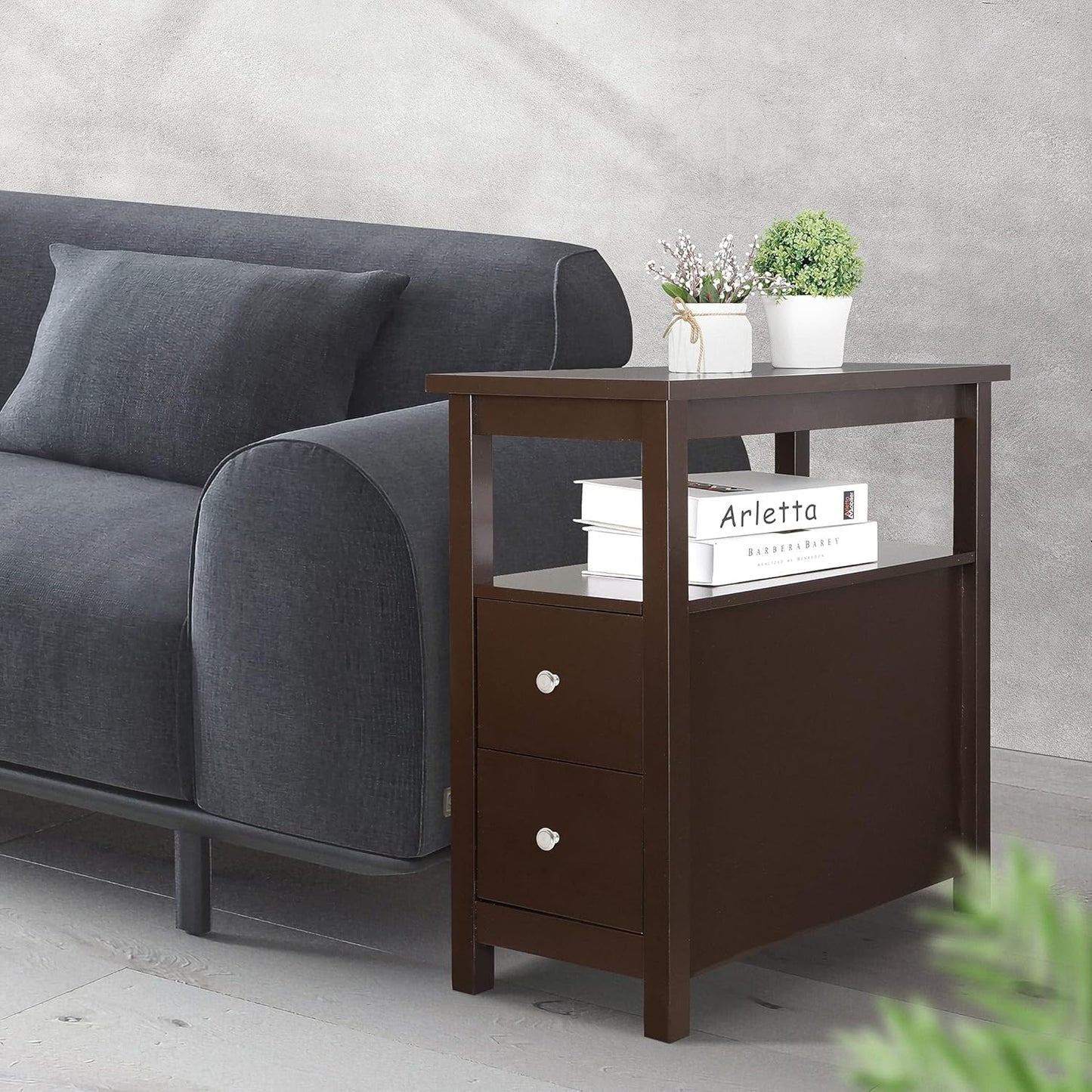 Compact Bedside Table With Storage - Luxicro