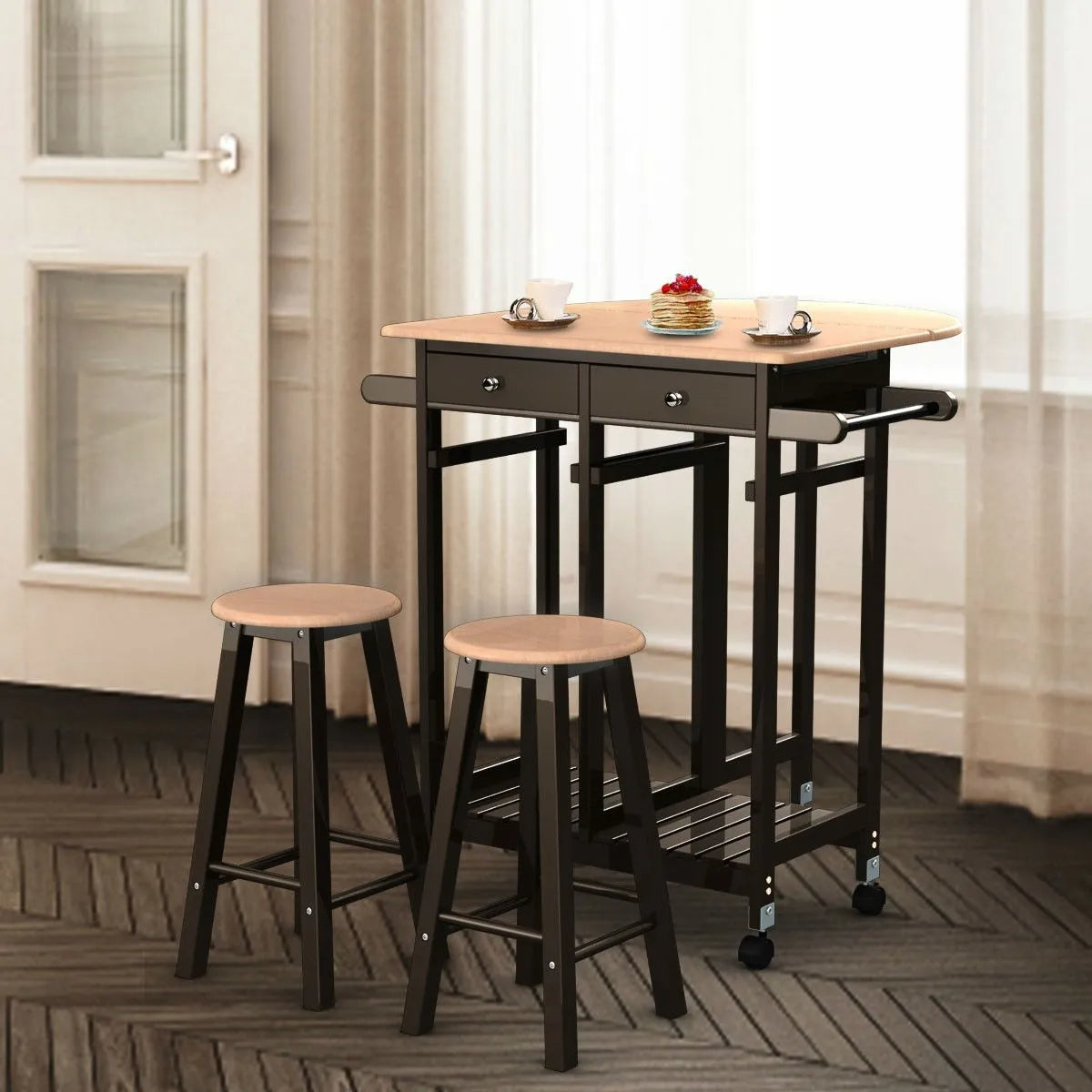Farmhouse Kitchen Island Table with 2 Stools - Luxicro
