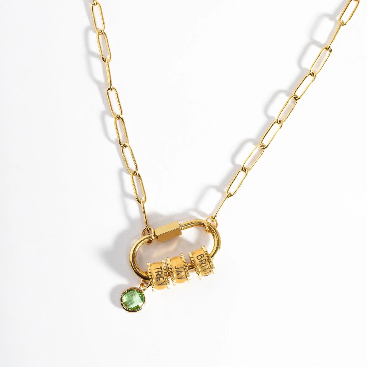 Personalized Carabiner Necklace with Initial and Gemstone