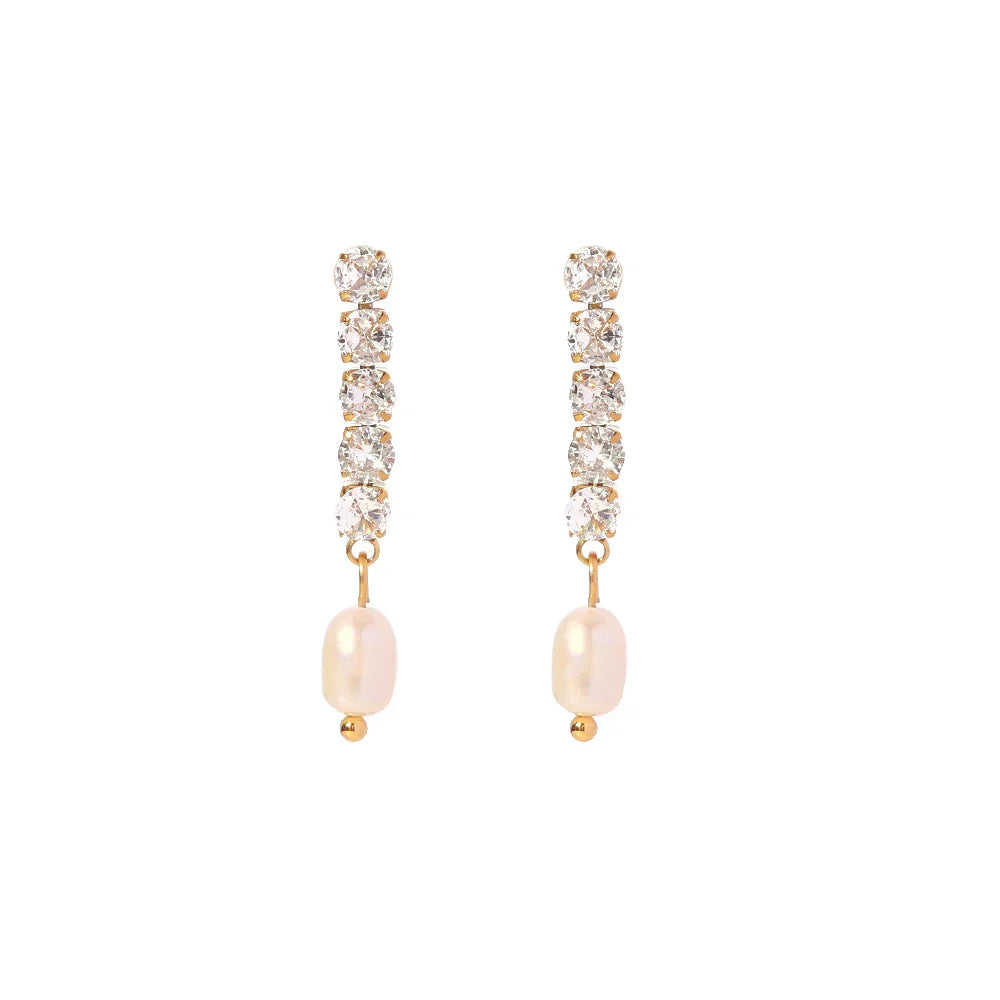 Fine 14k Gold Pearl Dangle Diamond Earrings