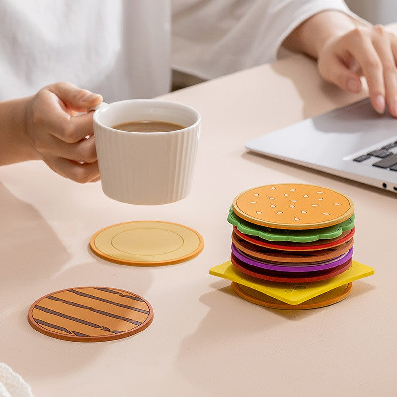 Vibrant Layered Burger Design Coasters Set - Luxicro