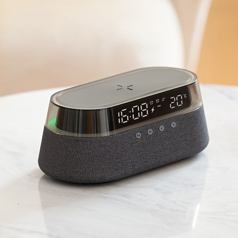 Compact Wireless Charger Alarm Clock Bluetooth Speaker