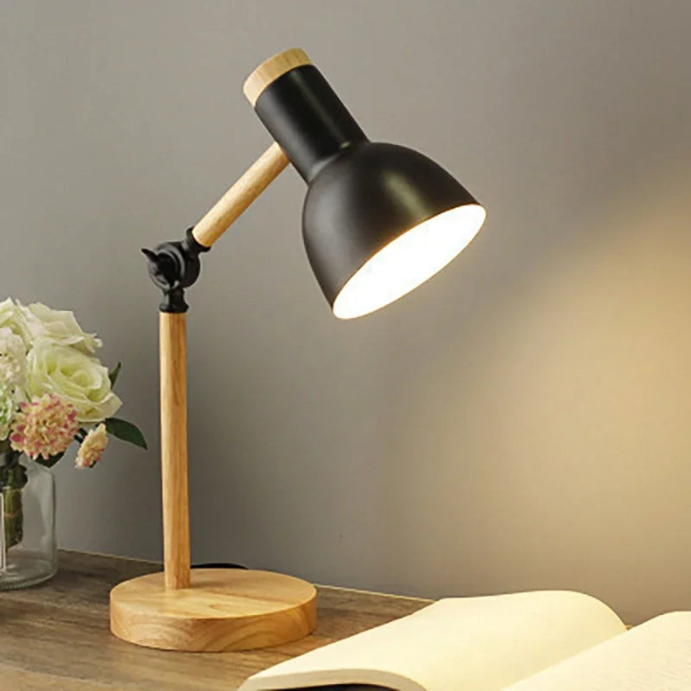 Compact Wooden Table Lamp with Soft Pastel Shade