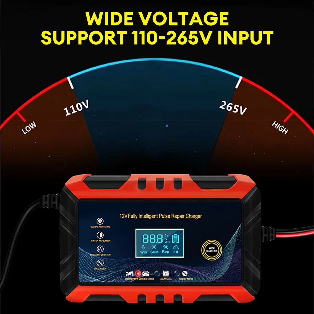 Fast Car Battery Charger with LCD Display