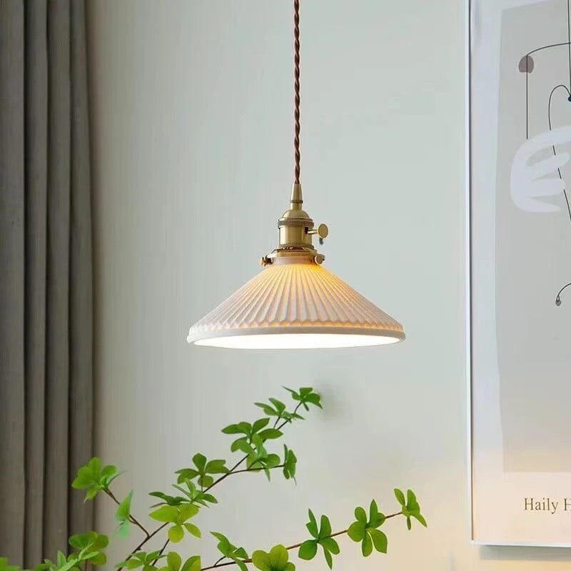 Simple White Ceramic Pendant Light With Gold Accent - Luxicro