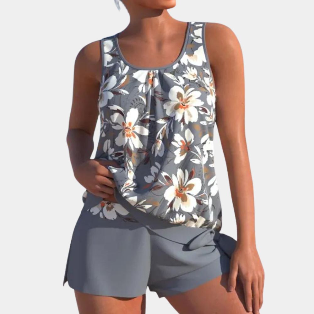 Comfortable Women's Tankini Swimsuit - Floral Sleeveless Top