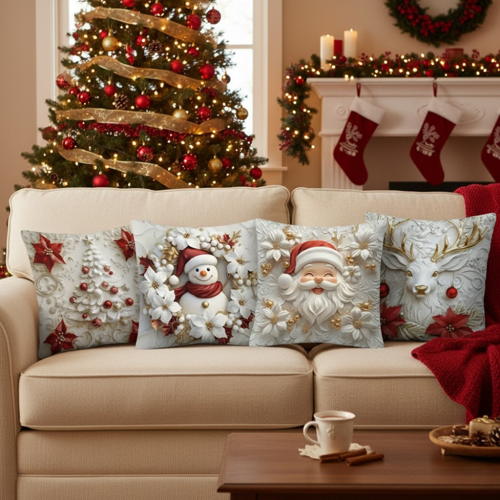 Cozy Holiday Pillow Set - 4pc Winter Throw Covers - Luxicro