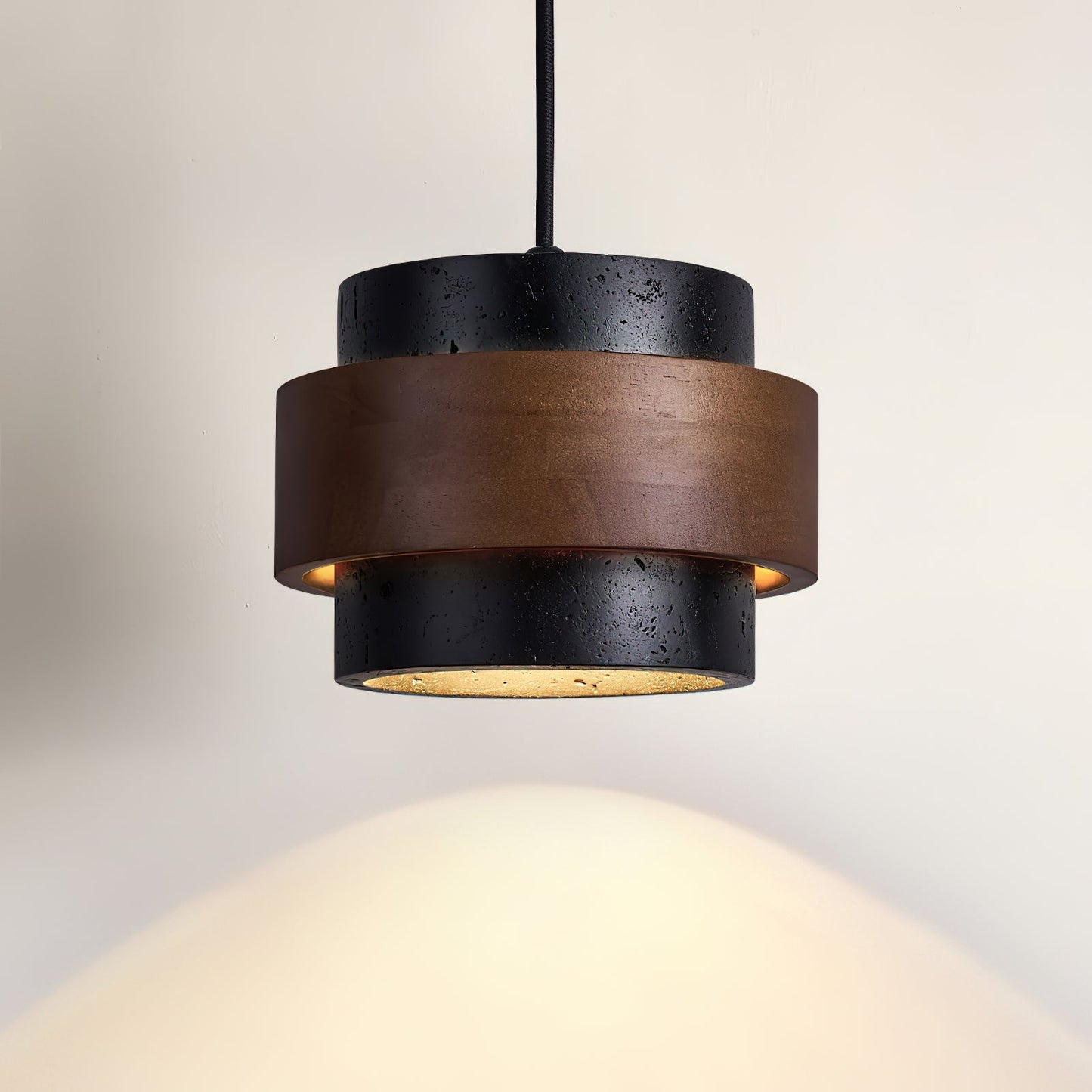 Simple Stone Pendant Light with Wood Detail