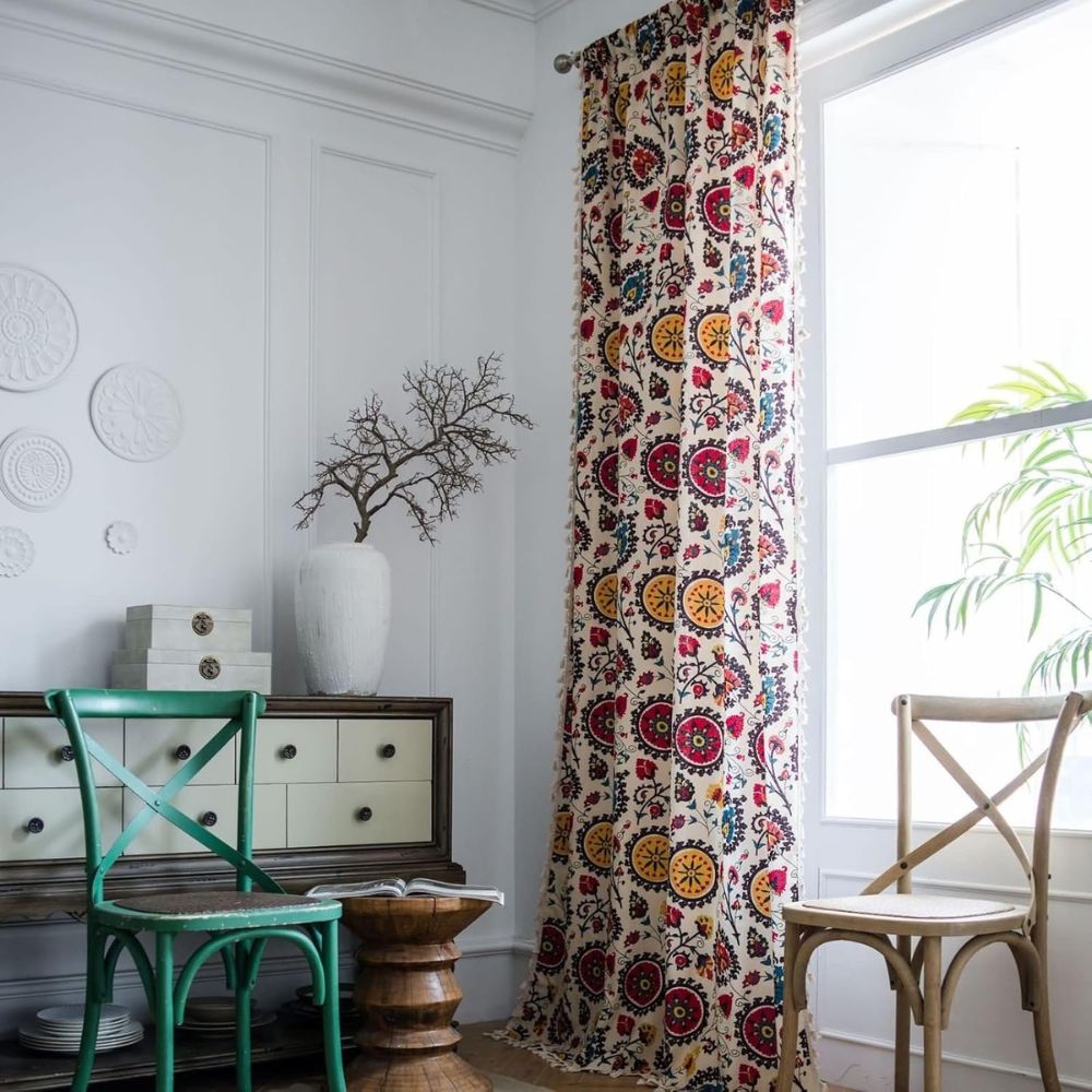 Vibrant Floral Beaded Window Curtain - Luxicro