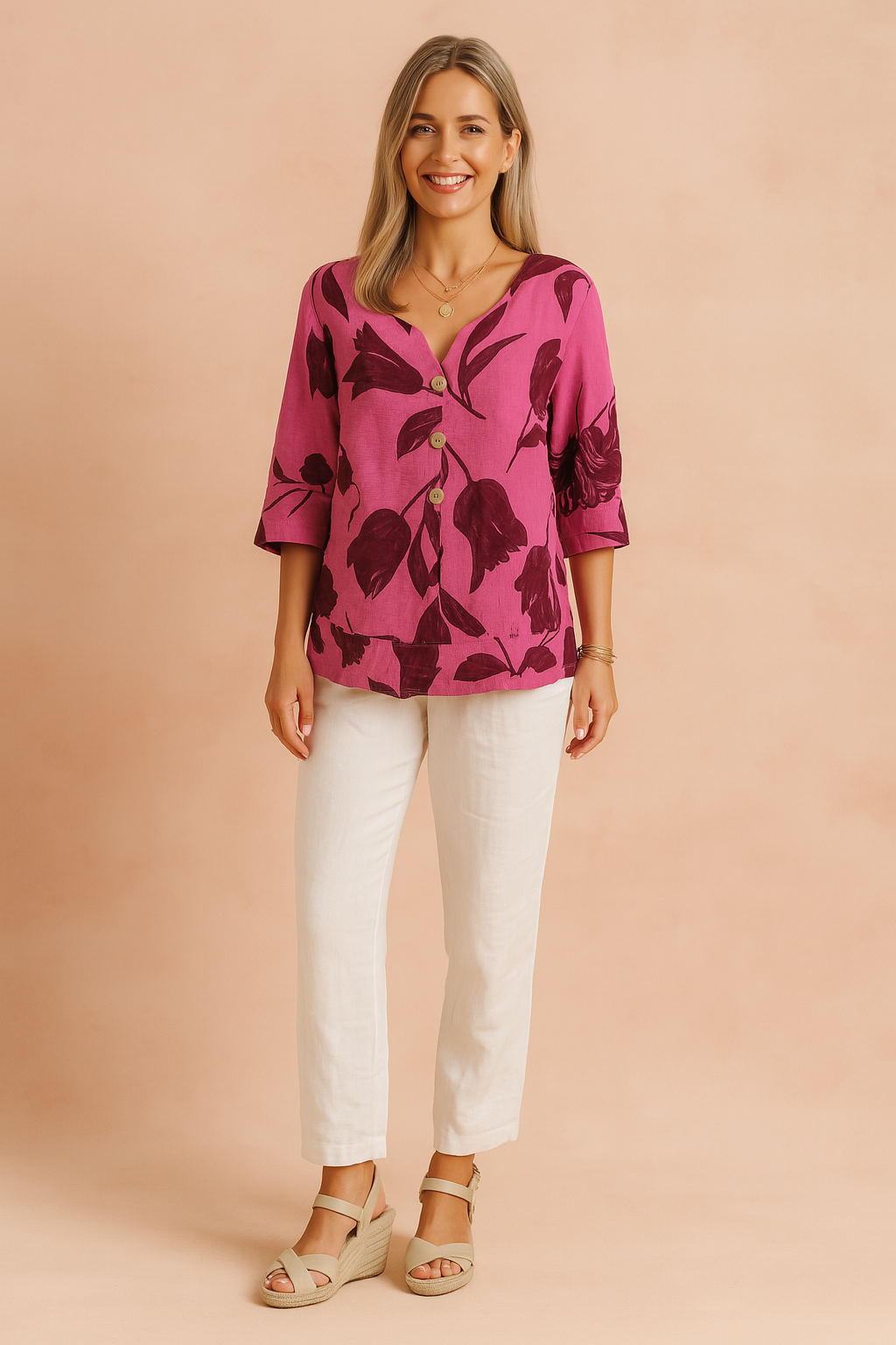 Beautiful Blouse with Floral Pattern and Buttons