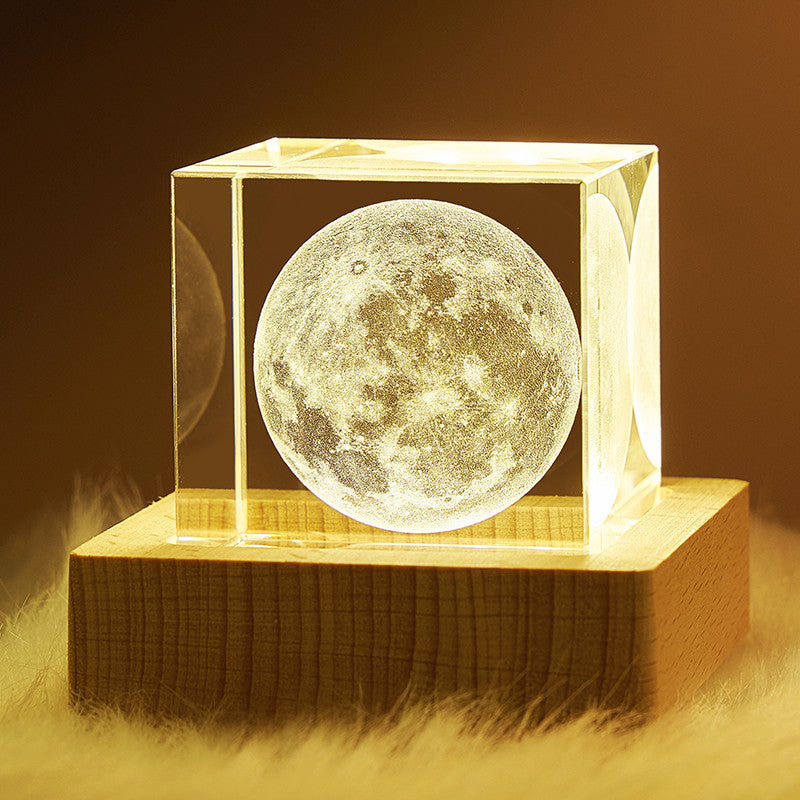Gorgeous Crystal Moon Paperweight with NASA Image and Wood Base - Luxicro