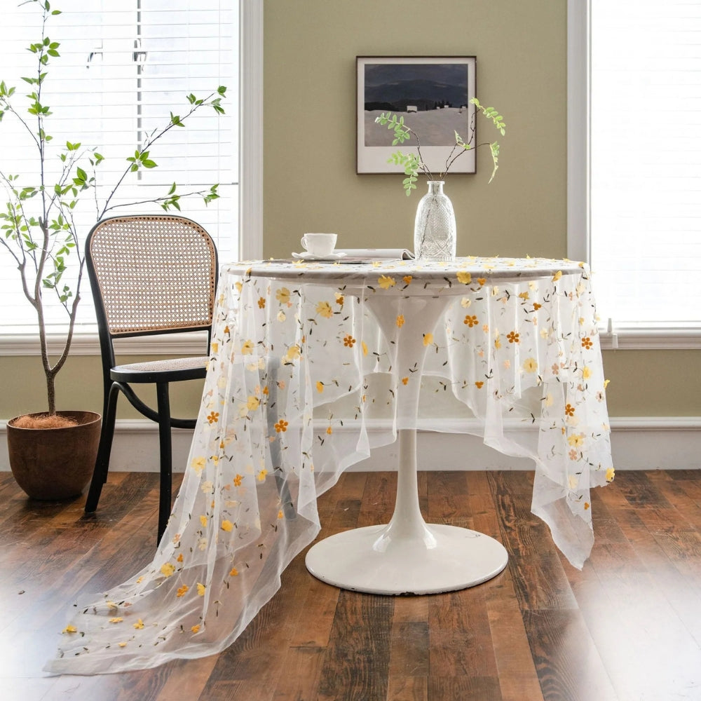 Delicate Patterned Linen Table Cover
