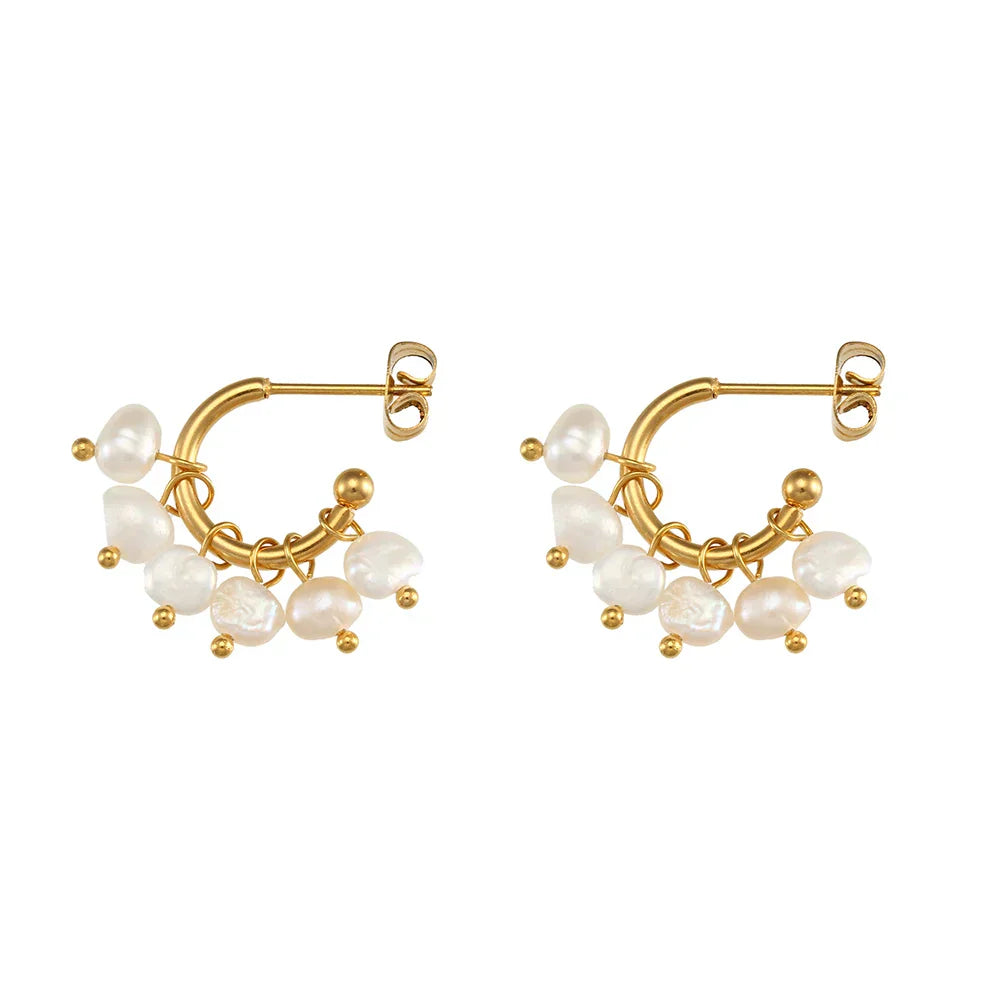 Elegant 14k White Gold Pearl Dangle Earrings