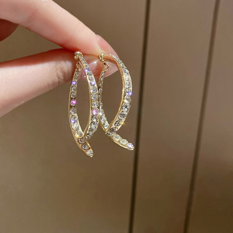 Glittering Geometric Crystal Drop Earrings