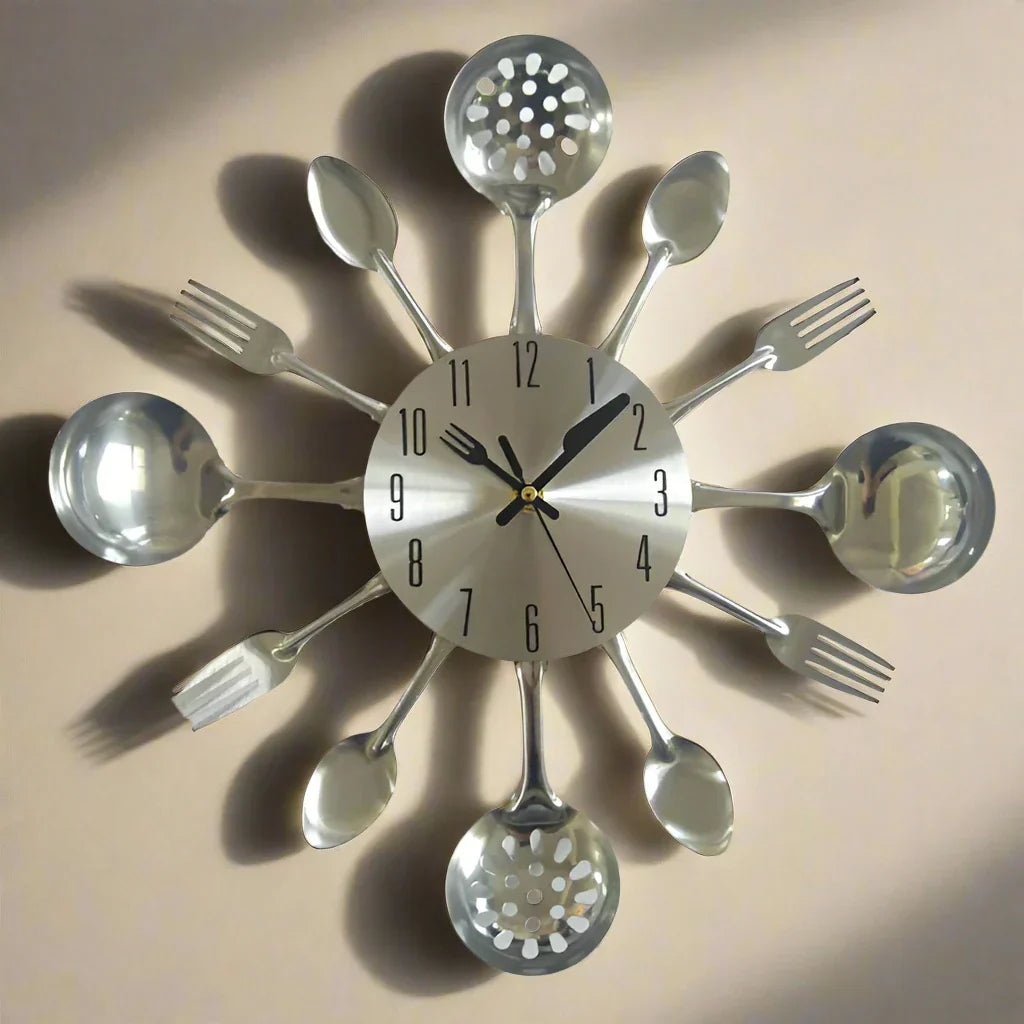 Fun Stainless Steel Kitchen Clock with Tool Hour Marks