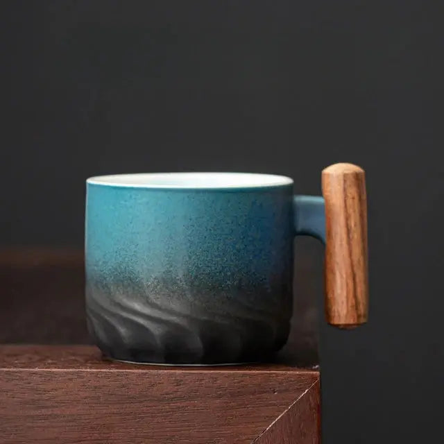 Unique Wooden Handled Ceramic Tea Mug