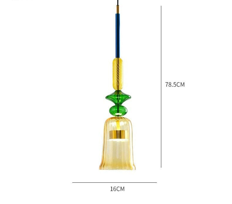 Colorful Glass Pendant Light in Brushed Brass