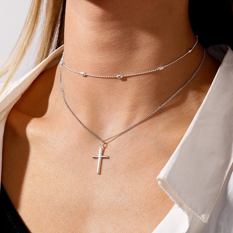 Dainty Triple Layer Cross Necklace