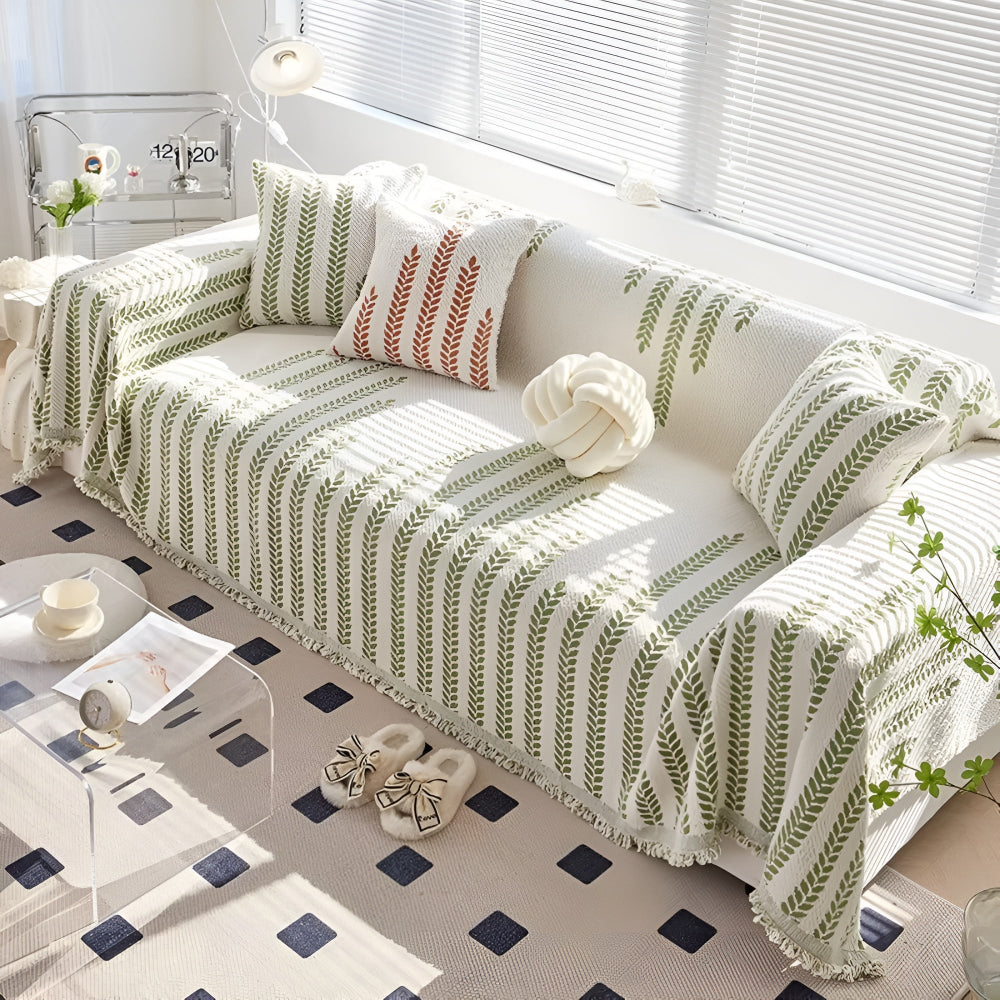 Green Floral Pattern Couch Slipcover