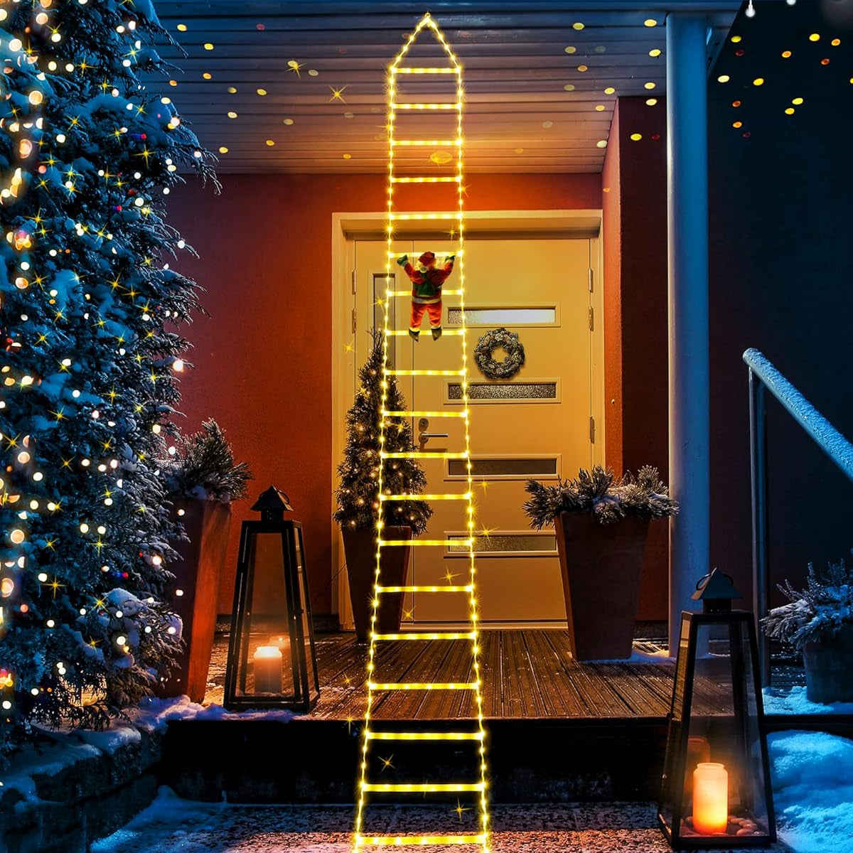 Bright Christmas Yard Decor Santa Ladder Light Display
