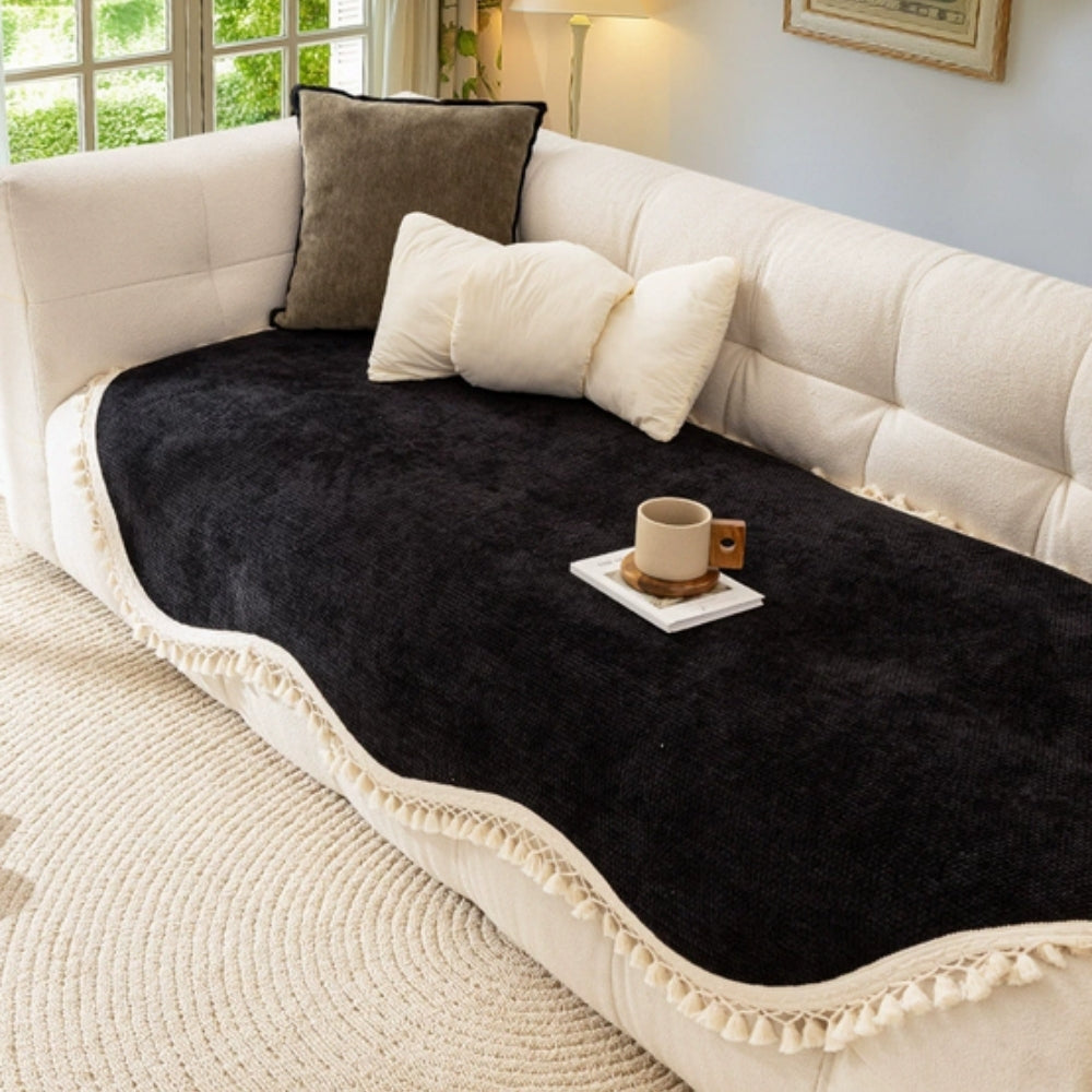 Soft Plush Faux Fur Tassel Couch Slipcover