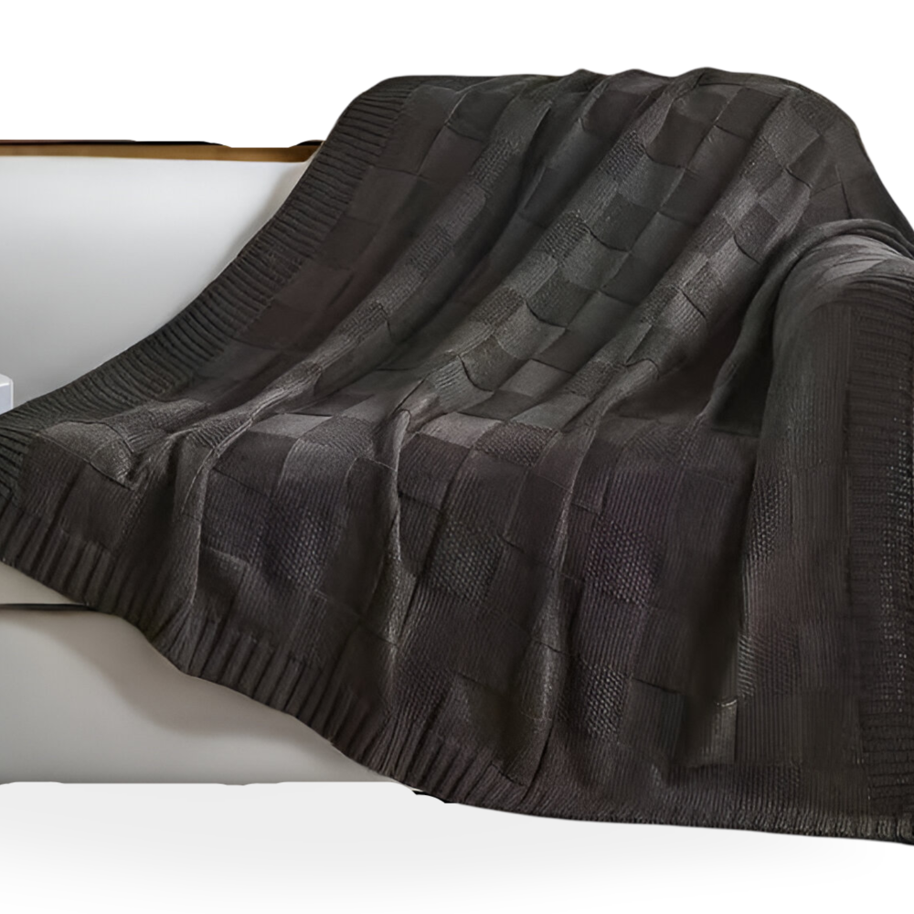 Warm Plaid Knit Blanket Black and White Throw