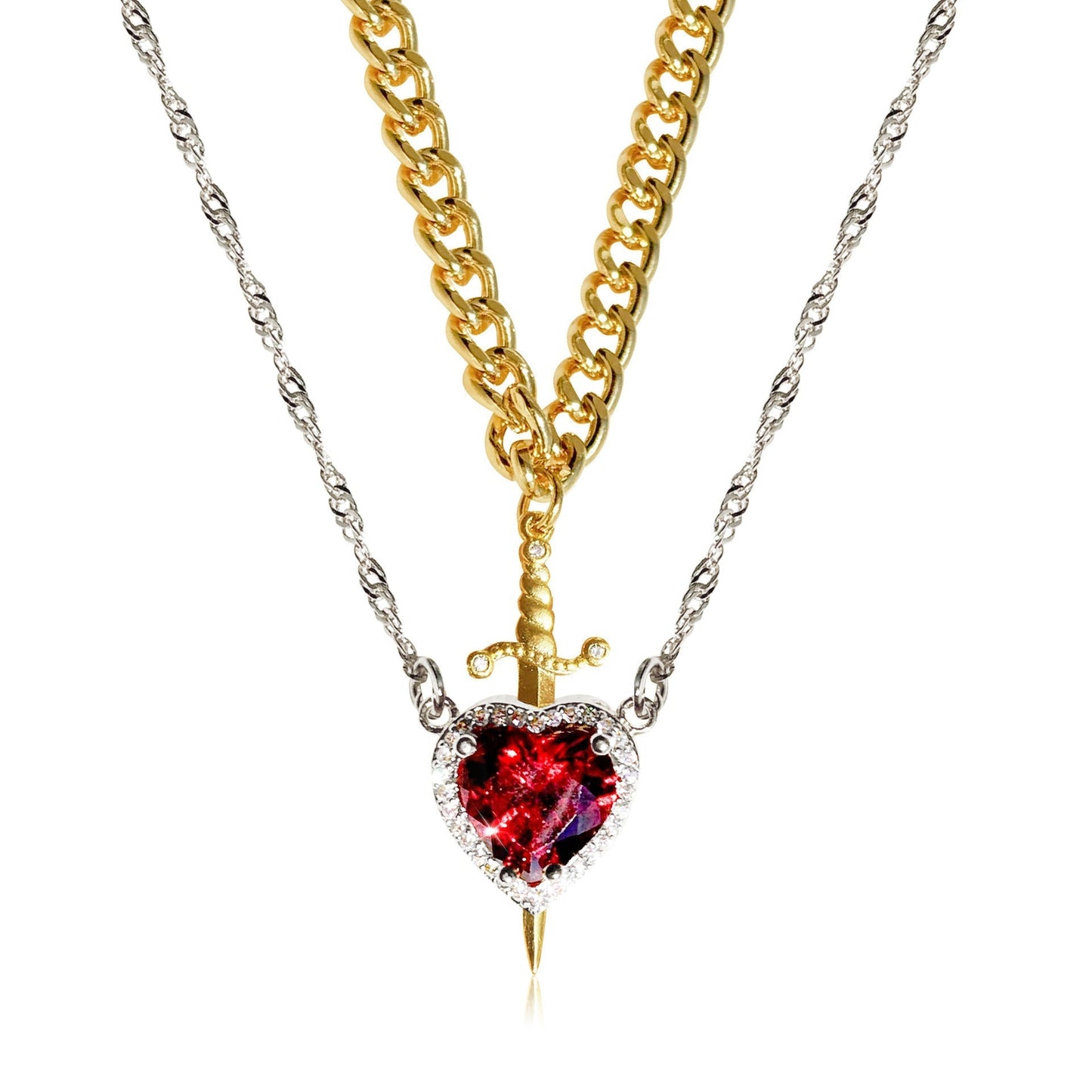 Couple's Heart Shaped Pendant Necklace Set