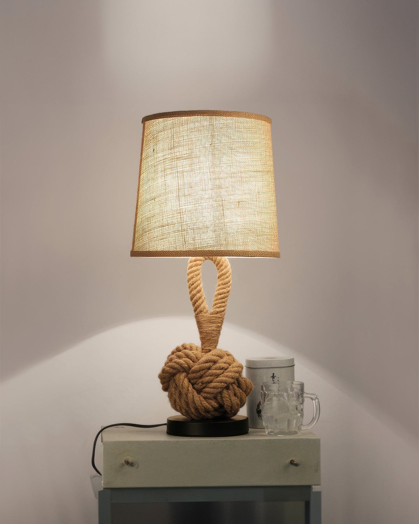 Natural Hemp Rope Table Lamp With Linen Shade - Luxicro